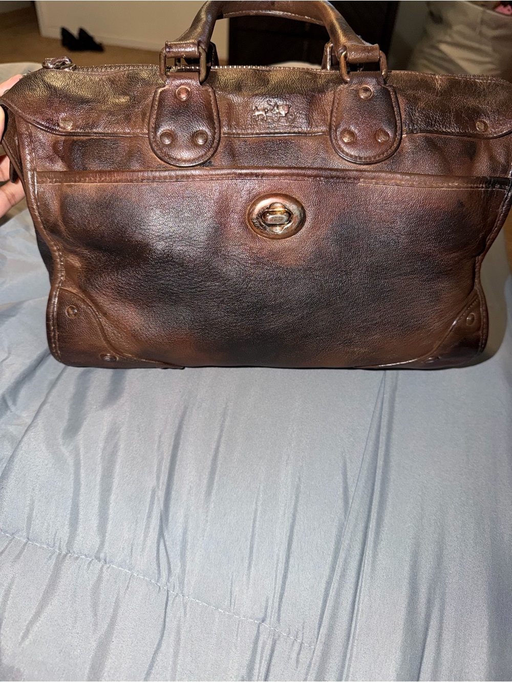 Coach Rhyder Custom Brown Leather Satchel with Turn-Lock